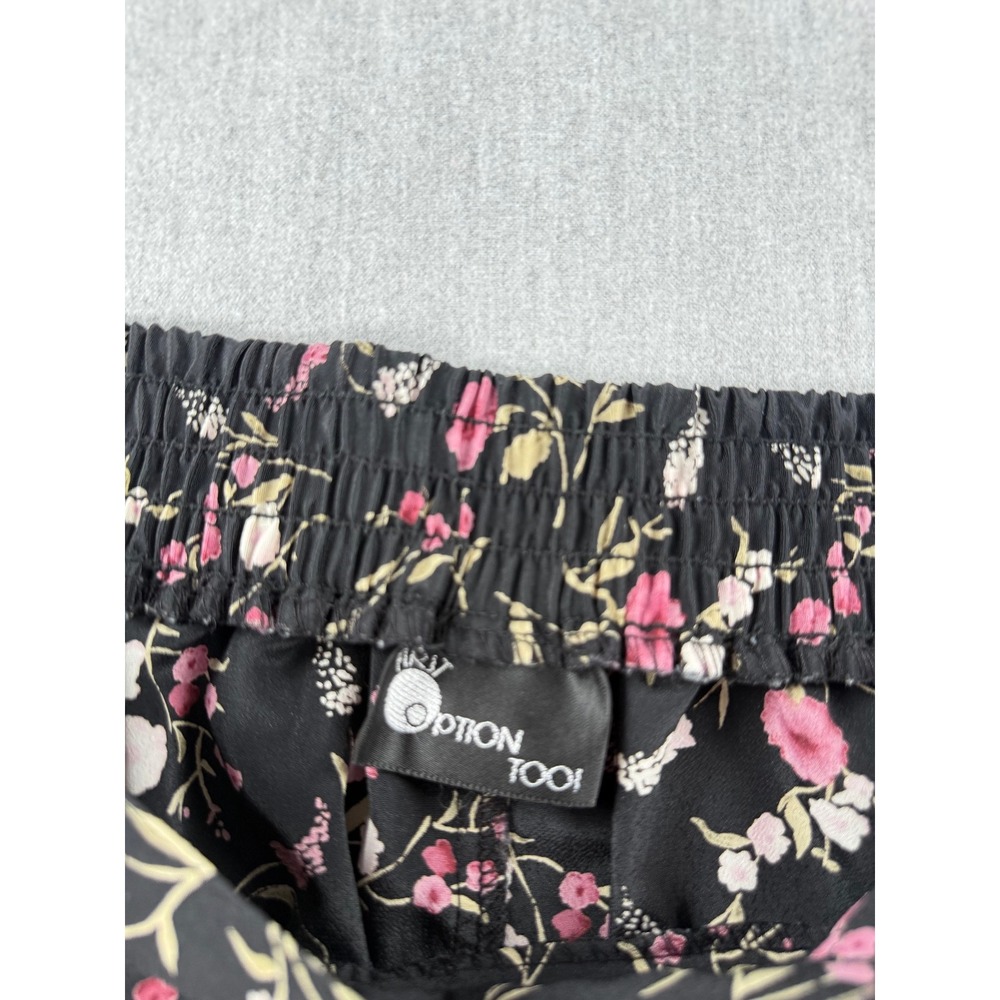 Option Too! Womens 1X Black Pink Floral Pleated Midi Skirt with Pockets 67D117X - Picture 2 of 7